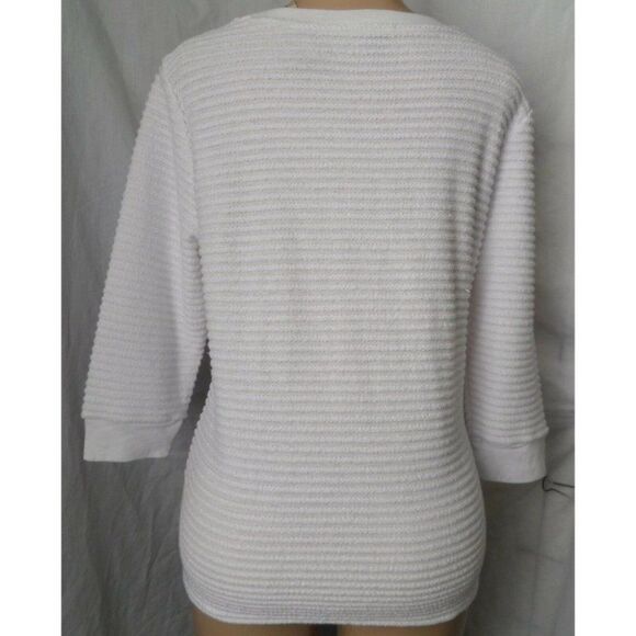 ANN TAYLOR WHITE TEXTURED CAREER CASUAL PREPPY CLASSIC SWEATSHIRT SIZE: L NWT - Picture 5 of 5